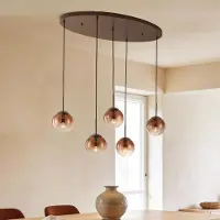 LumenXL 5-lichts hanglamp Nira - bruin ombre-glazen bollen