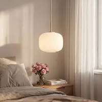 LumenXL Hanglamp Isolde beige met geribbeld melkwit glas