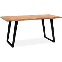 Wohnling Bureau, 180x90x76 cm, massief acaciahout / metaal, computerbureau met boomrand, bureau voor thuiswerken, kantoorbureau, massief met U-vormige poten in zwart, houten bureau