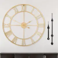 OEM Vintage wandklok, zwart, rond, metalen behuizing, geruisloos, op batterijen, 47 cm (18,5 inch), Romeinse cijfers, geschikt voor woonkamer, slaapkamer en keuken