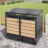 STILVORA afvalcontainer met hydraulisch deksel en slot, tuinkast met houten uitstraling en ventilatie, buitenopslagkast van ijzer