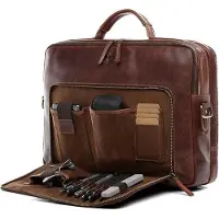 OEM XL-laptoptas voor op het bureau, gemaakt van hoogwaardig leer - geschikt voor professioneel gebruik - zwarte kleur - groot formaat - handgemaakt