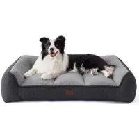 OEM Goedkoop, wasbaar hondenbed voor grote honden - 96x71 cm waterdichte hondenbank met zachte schapenvacht, antislip hondenmat in donkergrijs