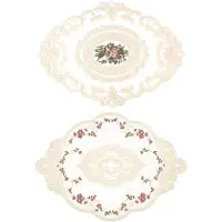 OEM Beige, ovale tafelkleedjes met een vintage rand - 31 x 42 cm en 31 x 44 cm - klein formaat - geschikt voor eettafels, salontafels en tuintafels - decoratieve tafelkleedjes met rand
