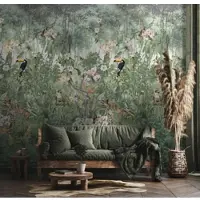 Overig Fotobehang Jungle - Groen - Roze - Oranje - Geel - Zwart - 2,70 M X 53 Cm