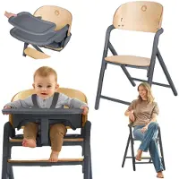 Lionelo Celia 3-in-1 Houten Kinderstoel – Van Baby tot Volwassene – Verstelbare Zitting & Voetsteun – 5-punts Gordel – Eco-leer Bekleding – Inclusief BabySet & Eetblad – Draagvermogen tot 110 kg