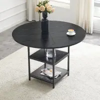 STILVORA Ronde Eettafel - Met Dubbele Opbergplank - Voor 2 Tot 4 Personen In Eetkamer - MDF En Metaal - 107x75 Cm - Zwart