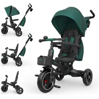 Kinderkraft SPINSTEP 2 PLUS Driewieler - 9 Maanden tot 5 Jaar - 360° Draaibare Zitting, Verstelbare Kap met UPF50+, PU Wielen en 3-Punts Gordels - Groen