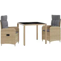vidaXL Buiten Eettafel Set 3 st Beige en Lichtgrijs poly rattan