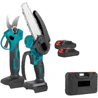 Happiq Borstelloze Elektrische Zaag 15 cm + 30 mm Elektrische Snoeischaar Set – Voor tuin en houtbewerking – Draadloos snoeien & zagen – Kleur: rood, inclusief 2 batterijen en EU-plug
