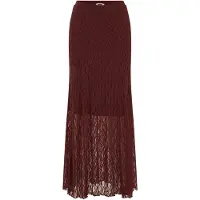 We fashion - Dames jersey maxi rok van kant - Regular fit - Donkerrood - Maat: S