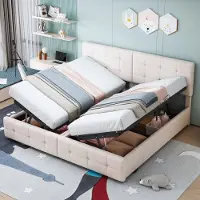 Sweiko Gestoffeerd bed - 180x200 cm - Verstelbaar hoofdeinde - Opbergruimte - Velvet - Beige
