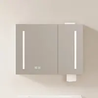 OKWISH Spiegelkast - Met LED-Verlichting En Opbergruimte - Voor Badkamer Woonkamer Slaapkamer - MDF Wit - 80 Cm