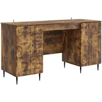 vidaXL Bureau met plank Gerookt eiken 142,5 x 50 x 75 cm Bewerkt hout
