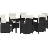 vidaXL Buiten Eettafel Set 7 pcs Zwart en Crème Wit 190 x 90 x 75 cm