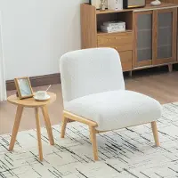 STILVORA Fauteuil - Armloze Accentstoel - Zachte Chenille - Voor Woonkamer En Slaapkamer - Houten Poten - Ivoor
