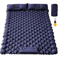 Markenlos Slaapzak voor twee personen, dubbel, ultralicht, waterdicht, opvouwbaar, met kussen, geschikt voor kamperen, picknicken, wandelen en reizen, afmetingen 200 x 122 x 7 cm (in de kleur mediterrane blauw)