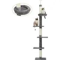 OEM Katten klimtoestel met 5 niveaus, in hoogte verstelbaar, geschikt voor klimmen, krabben, met een bed en een speeltje, grijs