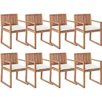 Beliani SASSARI PREMIUM - Tuinstoel set van 8 - Gebroken wit - Acaciahout