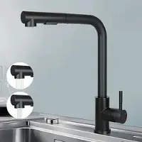 ZMH zwarte keukenkraan. Uitschuifbare kraan. Spuitkraan. Kraan voor de spoelbak. 360° draaibare kraan. Roestvrij staal met 2 spuitstanden