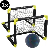 Dunlop Voetbaldoel en Lichtgevende Bal Set - Voetbaldoeltjes Set van 2 - 50 x 44 x 44 cm - Voetbal Maat 5 - Kunststof - Zwart/ Geel