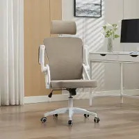 OKWISH Barkrukken - Ergonomisch Met Netrug En Verstelbare Lendensteun - In Hoogte Verstelbaar - Gestoffeerd - Khaki