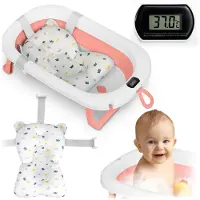 Ricokids Opvouwbaar babybadje met thermometer en inzetstuk RK-287 wit-roze