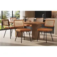 STILVORA Eetkamerstoel 61 X 46 X 79 Cm - Set Van 6 - Ergonomisch Met Rotan Rugleuning En Zacht Kussen - Voor Eetkamer En Balkon - Pu Leer Bruin