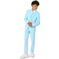 Opposuits kostuum lichtblauw Jongens Polyester Reverskraag Effen - maat 170/176