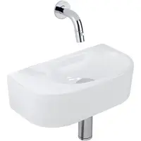 Qeramiq Fuente fonteinset – halfrond – 40x21.5x12 cm – keramiek wit glans – zonder kraangat – chromen kraan SW1210762/SW696209/SW696219/SW1108827