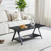 OKWISH Salontafel - Industrieel Design met Opbergplank - Voor Woonkamer en Thuiskantoor - MDF Zwart - 110x57x44,5 cm