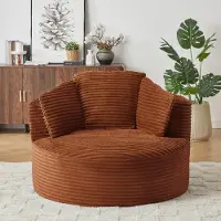 STILVORA Fauteuil Rond - Diepe Zitting - Ergonomisch Comfort Voor Woonkamer En Slaapkamer - Cord - Oranje