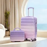 MODFU - Kofferset - Harde Schaal Met 4 Zwenkwielen - Modern Gestreept - Voor Reizen - Polycarbonaat - Paars - 20 Inch + 14 Inch