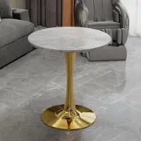 STILVORA Bijzettafel - Rond Tafelblad Met Marmerlook - Voor Woonkamer Eethoek En Loungehoek - Kunstmarmer - Goud - 70 Cm Diameter