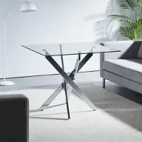 MODFU Vierkante Eettafel - Kruispoot - Ruimtebesparend - Modern - Glas En Metaal - Zilver - 80 X 80 X 75 Cm