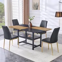 MODFU - Eettafelset - Met Opbergruimte En 4 Stoelen - Modern Minimalistisch - Voor Eetkamer Of Keuken - MDF Metaal PU-Leer - Zwart Goud Wit - 160 Cm