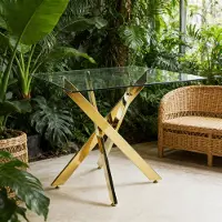 MODFU - Eettafel - Glazen Blad En Metalen Poten - Modern - Goud