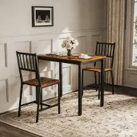 STILVORA Eettafelset - Compacte Bartafel Met 2 Banken - Voor Keuken En Kleine Ruimtes - Spaanplaat En Staal - 90x60x75,5 Cm - Bruin;Zwart