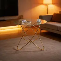 MODFU Eettafel - Stabiel Onderstel - Modern Ontwerp - Voor Eethoek - Glas En Metaal - Goudkleurig