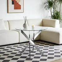 MODFU Eettafel - Kruisvormig Onderstel - Modern - Glas En Metaal - Zilver