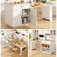 Fortuna Uitschuifbare eettafel met opbergruimte (133-202 x 70 x 93,5 cm), met 2 lades en 2 vakken, uitschuifbare keukenbar voor 2-6 personen, keukentrolley met zijplanken, wit