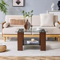 STILVORA Salontafel - Met Glazen Blad En Opbergplank - Voor Woonkamer En Kleine Ruimtes - MDF En Glas - 65x41x45,5 Cm