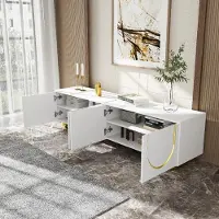 STILVORA TV-kast, dressoir, TV-meubel met 4 deuren met structuur, TV-tafel voor de woonkamer, met verstelbare compartimenten, lengte 170 cm, wit en goud