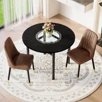 MODFU - Eettafelset - Ronde Tafel Met 2 Stoelen - Minimalistisch - Voor Woonkamer En Eethoek - MDF Metaal Stof - Bruin Zwart - 100 Cm