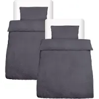 Beautissu 4-delige seersucker beddengoedset, 155x200 cm, inclusief kussenslopen 40x80 cm, antracietkleurig