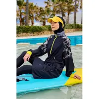 Turkishsouq Zwarte, volledige dekking, bescheiden Burkini met mouwdetail
