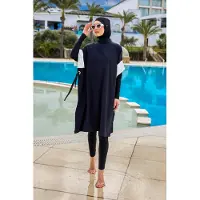 Turkishsouq Zwarte Burkini-set Bescheiden islamitische badkleding met volledige dekking