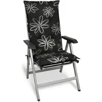 Beautissu Flores – Tuinkussen Hoge Rug 120x50x6 cm Zitkussen Tuinstoel UV-lichtecht Tuinstoelkussens Zwart Kussen met Print