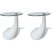 vidaXL Salontafel met rond glazen tafelblad hoogglans wit 2 st