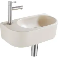 Qeramiq Fuente Fonteinset - 40x21.5x12cm - links - glad - halfrond - 1 kraangat - keramiek - fonteinkraan geborsteld rvs - afvoerplug - verlaagd sifon - beige SW1209557/SW696207/SW696217/SW696237